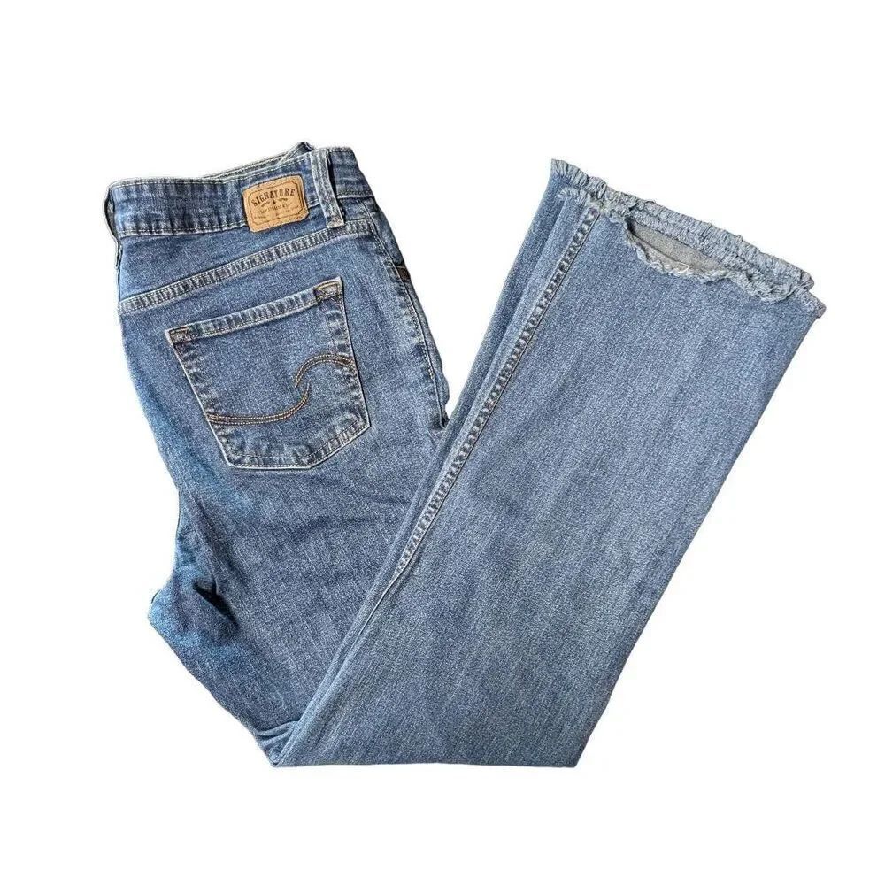 Signature by Levi's Strauss  At Waist Bootcut Blue Jeans Raw Bottoms Women's Siz